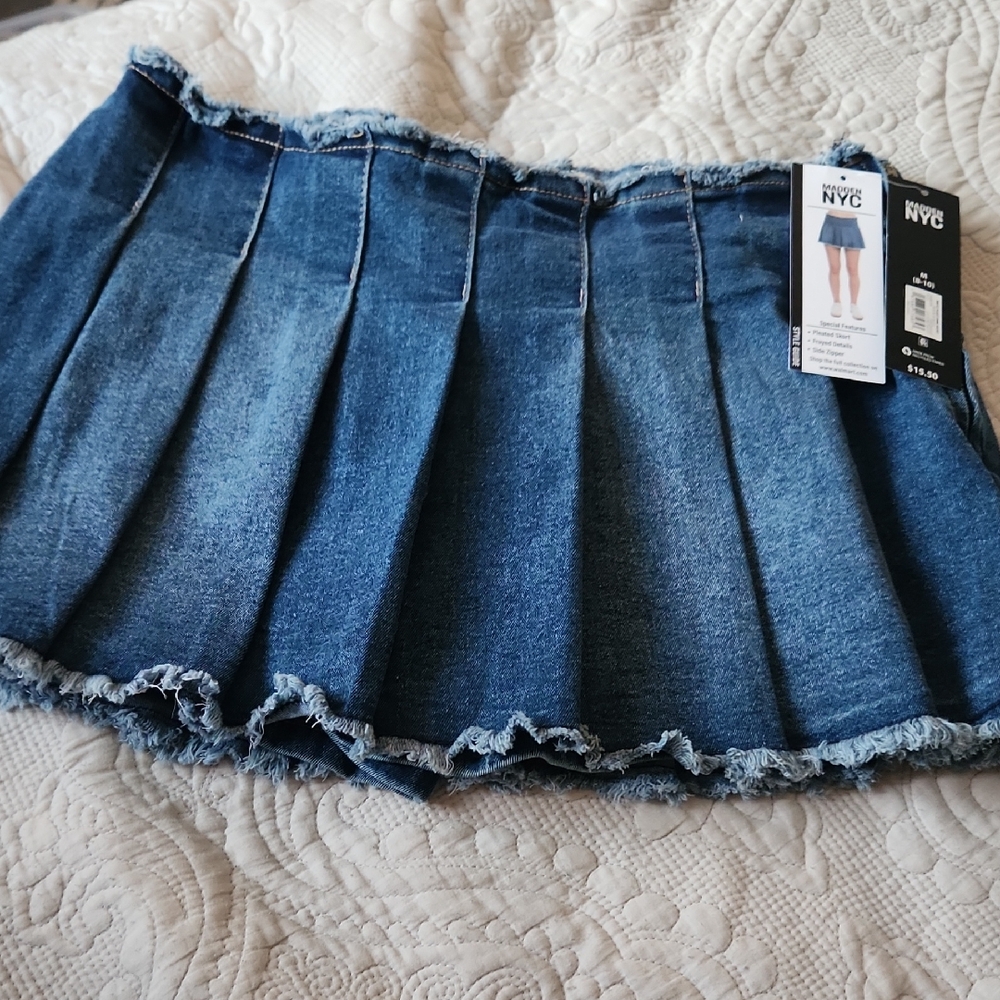NYC Blue Denim Pleated Skort